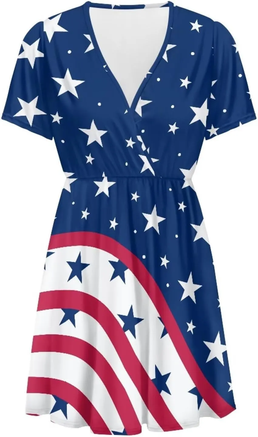 Women's Summer Short Sleeve Dresses V-Neck Casual Party Midi Sundress, S-2XL
