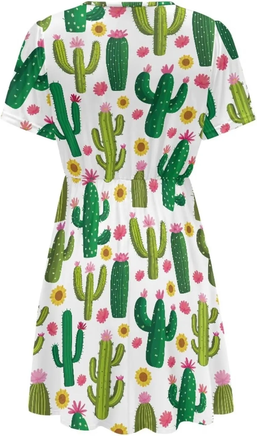 Women's Summer Short Sleeve Dresses V-Neck Casual Party Midi Sundress, S-2XL