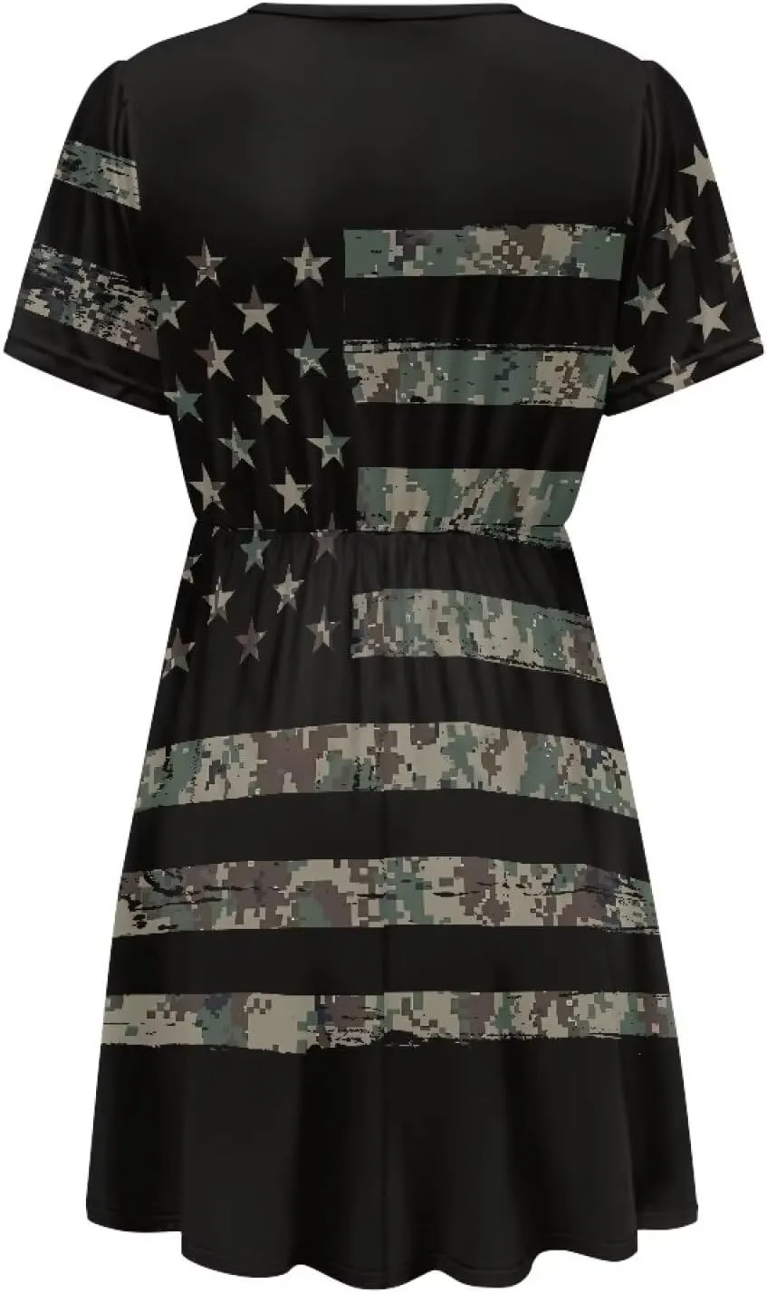 Women's Summer Short Sleeve Dresses V-Neck Casual Party Midi Sundress, S-2XL