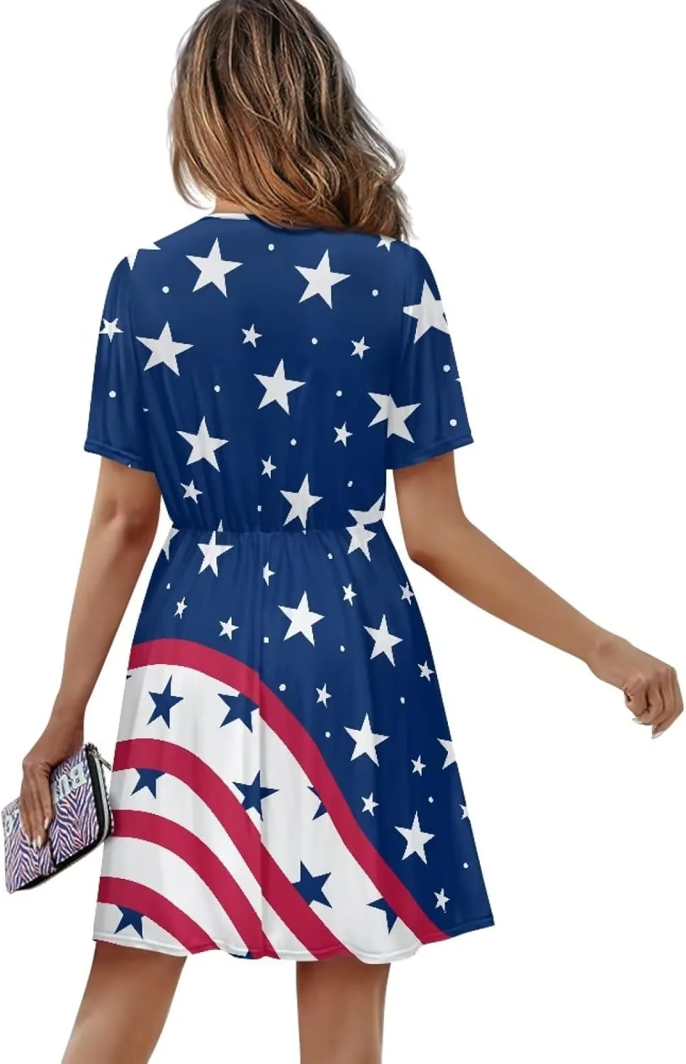 Women's Summer Short Sleeve Dresses V-Neck Casual Party Midi Sundress, S-2XL