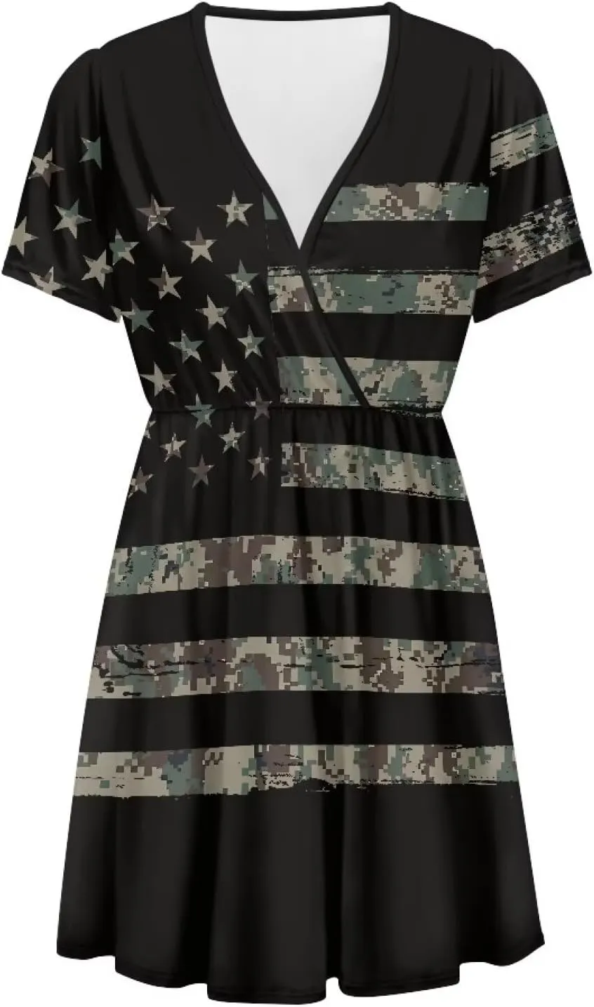 Women's Summer Short Sleeve Dresses V-Neck Casual Party Midi Sundress, S-2XL