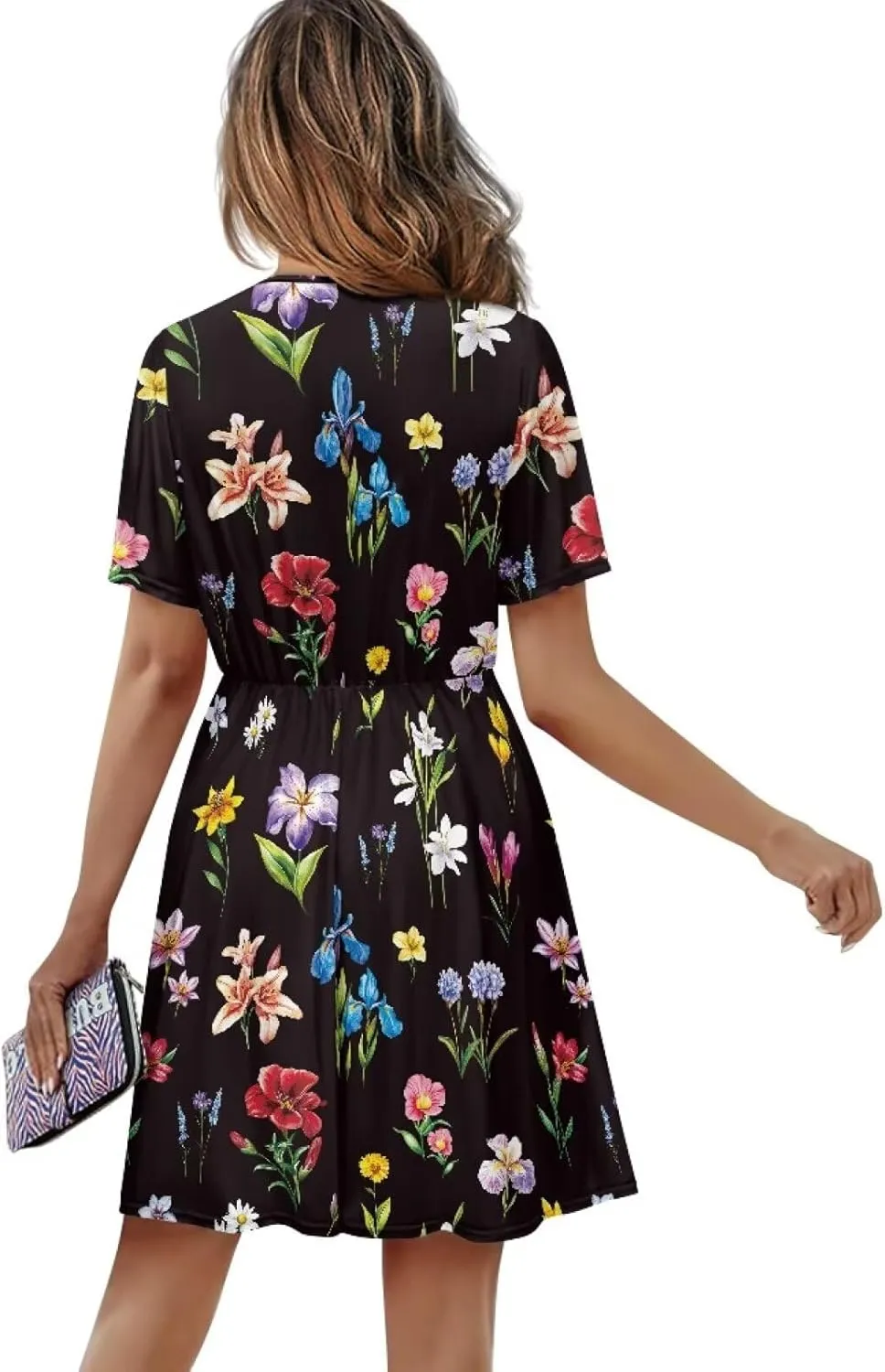 Women's Summer Short Sleeve Dresses V-Neck Casual Party Midi Sundress, S-2XL