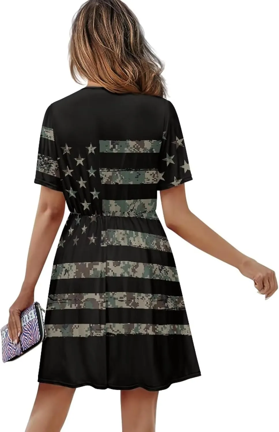 Women's Summer Short Sleeve Dresses V-Neck Casual Party Midi Sundress, S-2XL