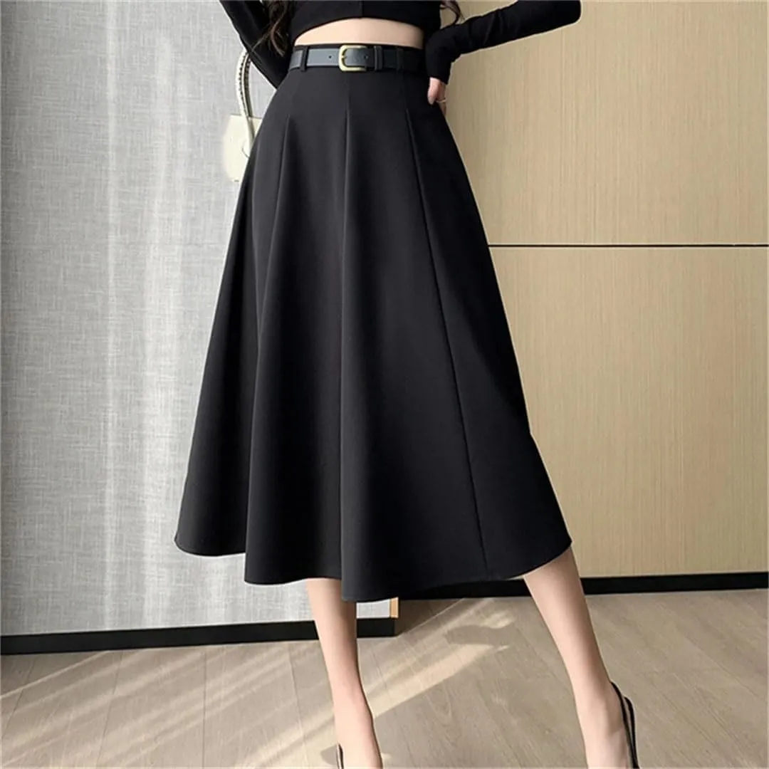 Women's Summer Solid Color High Waist Ladies Casual Mid A-Line Skirts