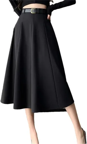 Women's Summer Solid Color High Waist Ladies Casual Mid A-Line Skirts