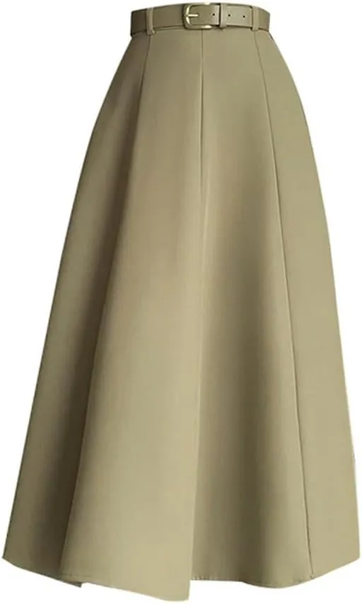 Women's Summer Solid Color High Waist Ladies Casual Mid A-Line Skirts