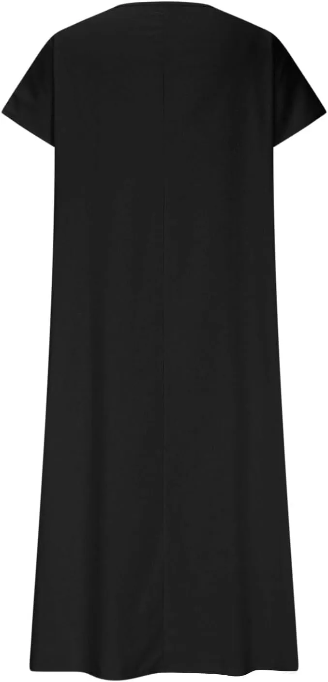 Womens Summer V Neck Short Sleeve Dresses Loose Boho Beach Flowy Midi Dress Lightweight Sundresses