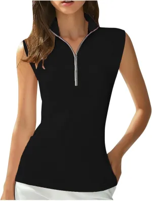 Womens Tank Tops Zipper V Neck Sleeveless Shirts Dressy Casual Summer Golf Tennis Shirts Going Out Y2k Streetwear