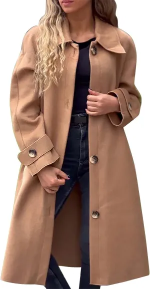 Womens Trench Coat Long Fuzzy Jacket Loose Fitting Warm Winter Outwear Fashion Lapel Jacket Coats Pedcoat Womens