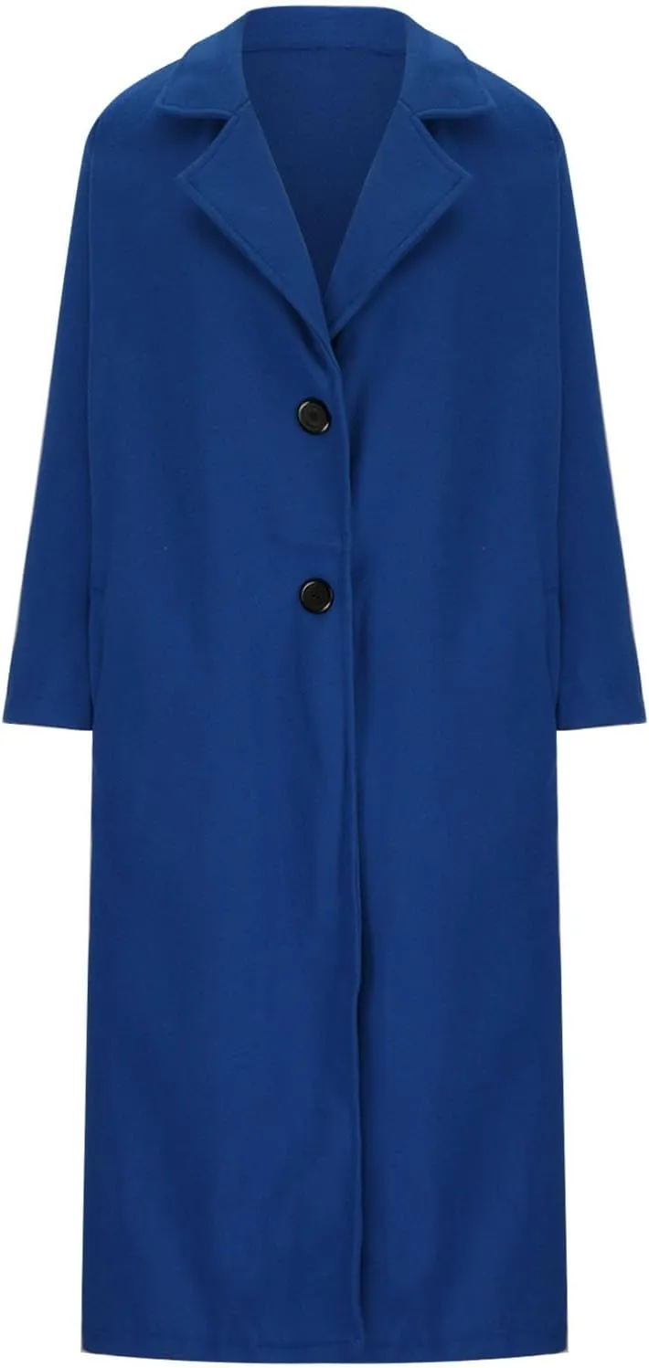 Women's Trendy Fall Winter Trench Coats Plain Woolen Coats Windbreaker Cardigan Button Pocket Long Overcoat