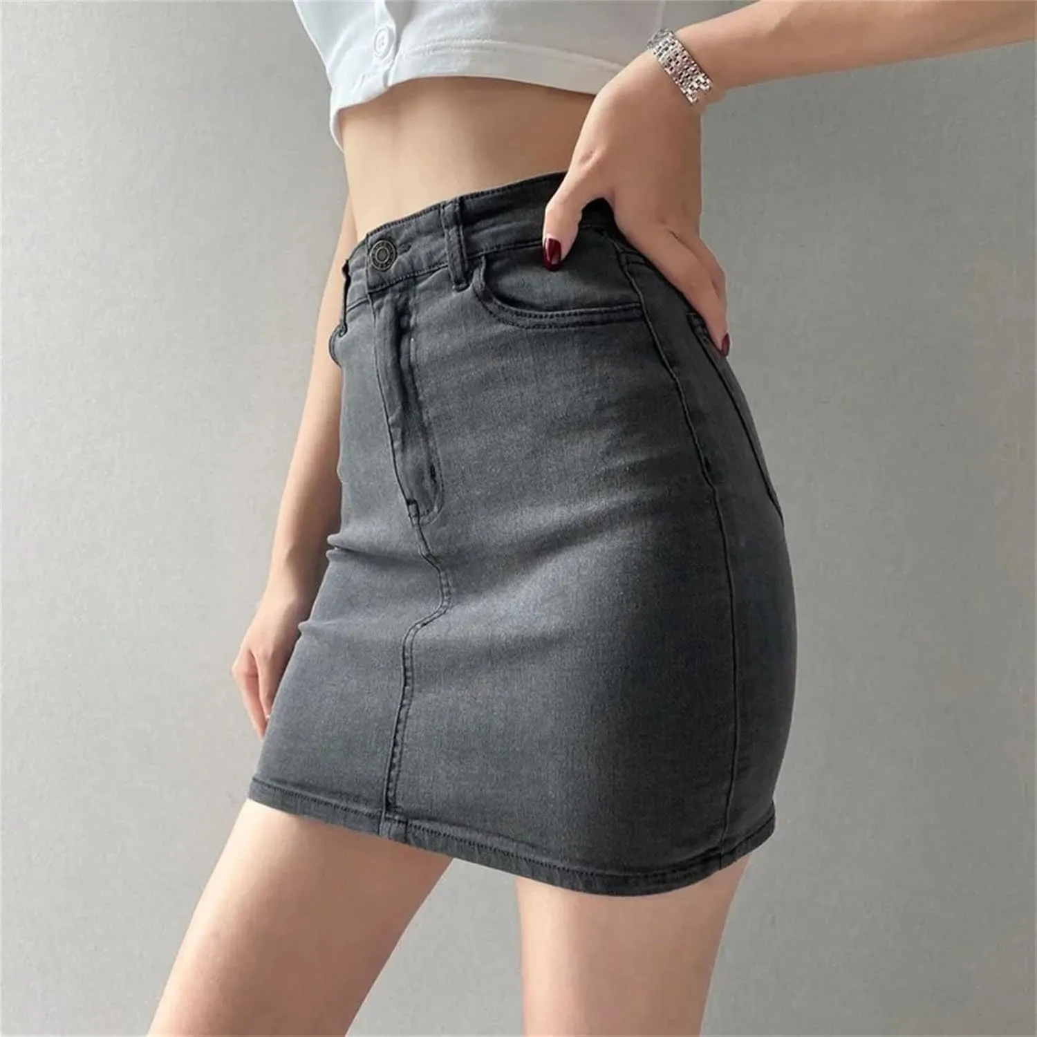 Women's Vintage High Waist Stretchy Soft Bodycon Skirts Fashion Slim A Line Mini Sexy Denim Skirt