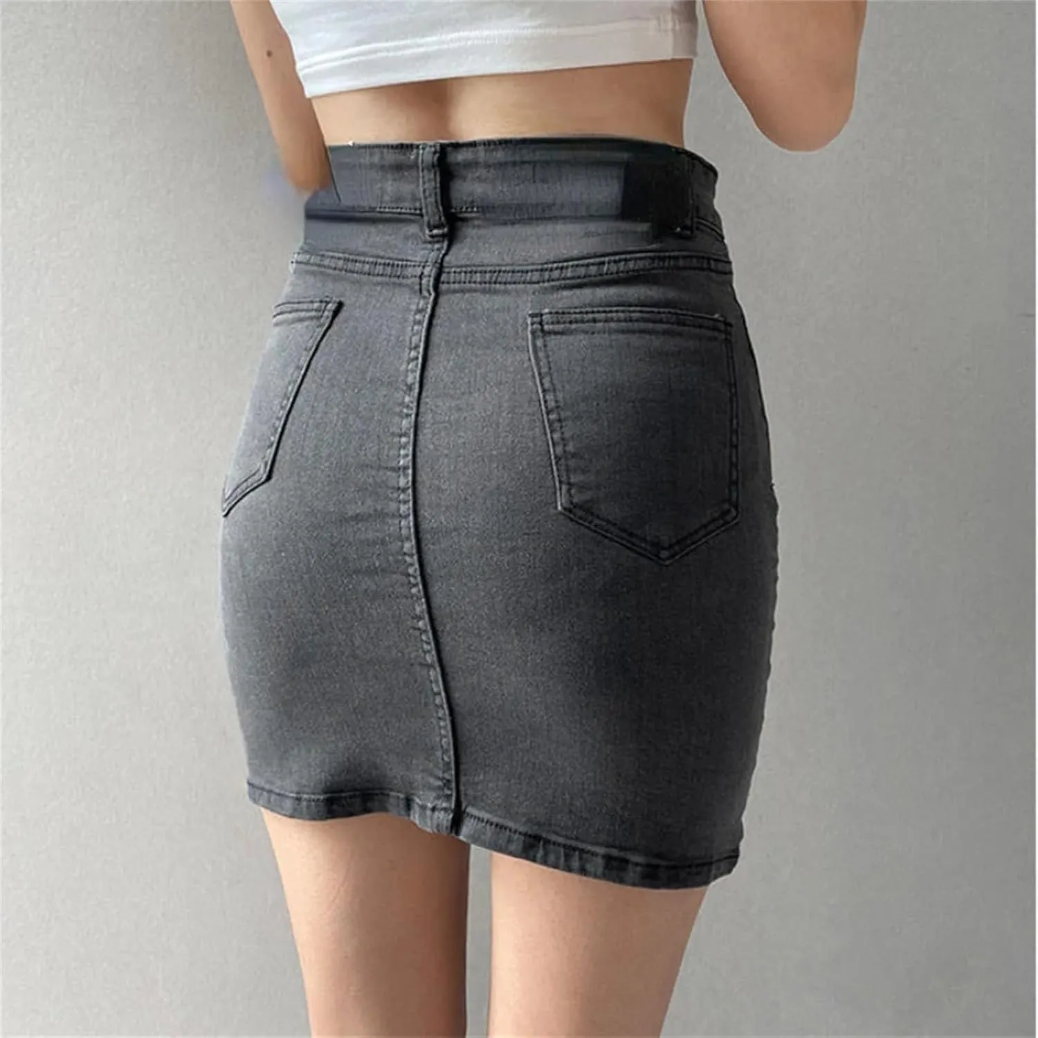 Women's Vintage High Waist Stretchy Soft Bodycon Skirts Fashion Slim A Line Mini Sexy Denim Skirt