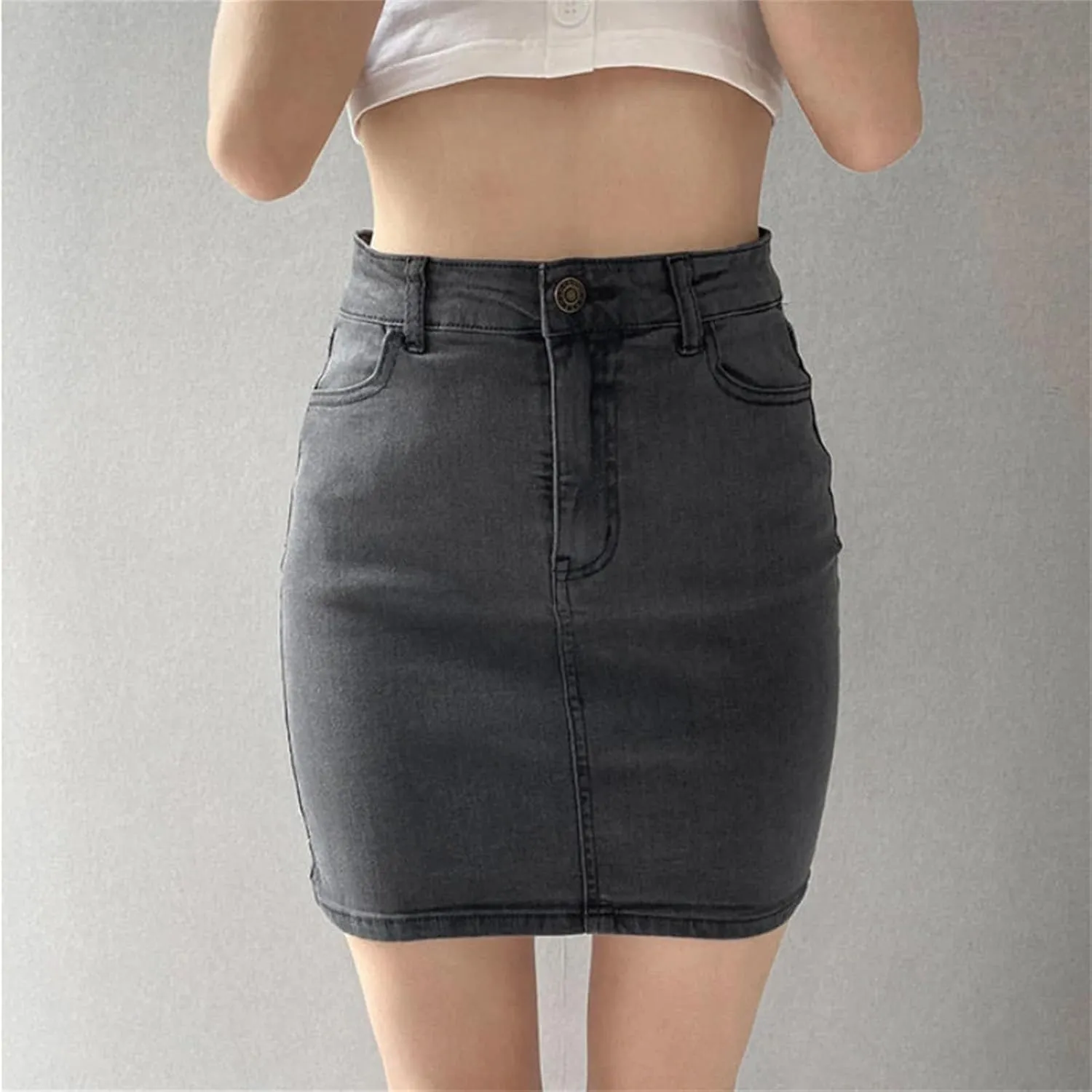 Women's Vintage High Waist Stretchy Soft Bodycon Skirts Fashion Slim A Line Mini Sexy Denim Skirt