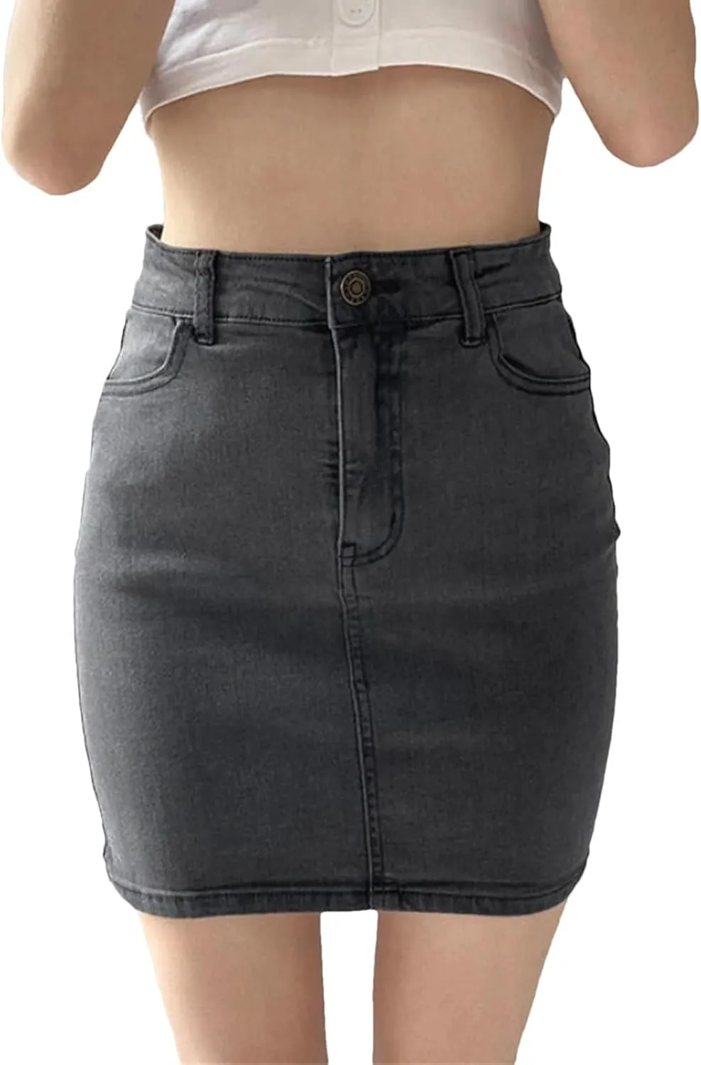 Women's Vintage High Waist Stretchy Soft Bodycon Skirts Fashion Slim A Line Mini Sexy Denim Skirt