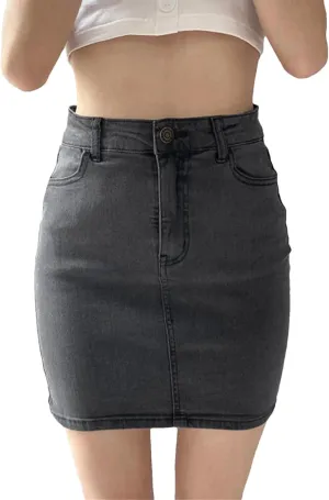 Women's Vintage High Waist Stretchy Soft Bodycon Skirts Fashion Slim A Line Mini Sexy Denim Skirt