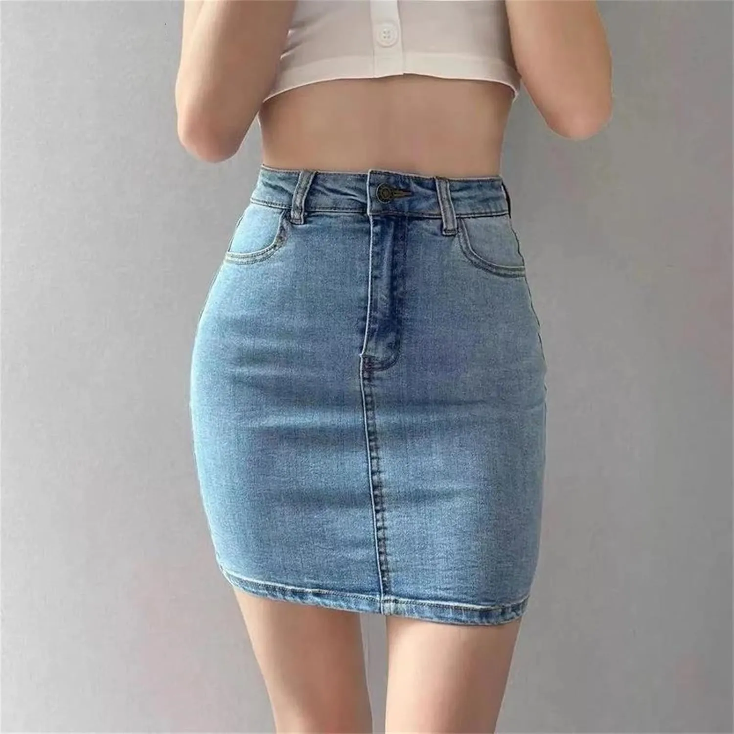 Women's Vintage High Waist Stretchy Soft Bodycon Skirts Fashion Slim A Line Mini Sexy Denim Skirt