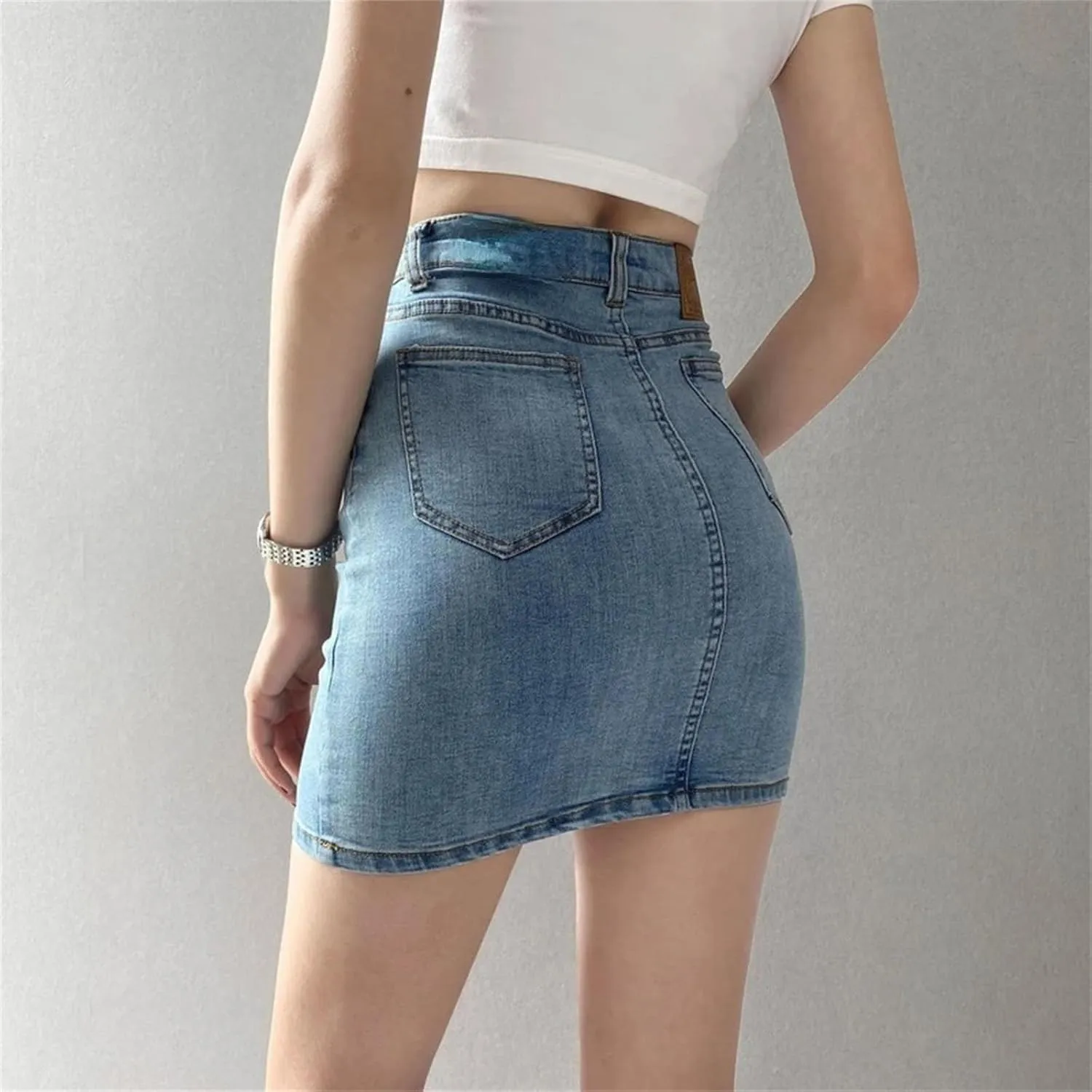 Women's Vintage High Waist Stretchy Soft Bodycon Skirts Fashion Slim A Line Mini Sexy Denim Skirt