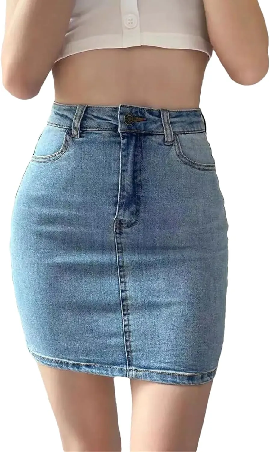 Women's Vintage High Waist Stretchy Soft Bodycon Skirts Fashion Slim A Line Mini Sexy Denim Skirt