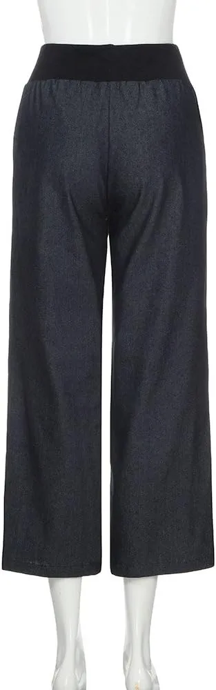 Womens Wide Leg Jeans Casual Baggy High Waisted Stretch Denim Pants Trousers