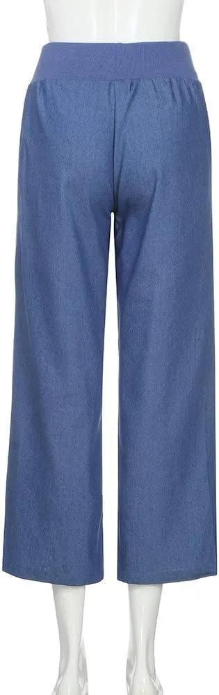 Womens Wide Leg Jeans Casual Baggy High Waisted Stretch Denim Pants Trousers