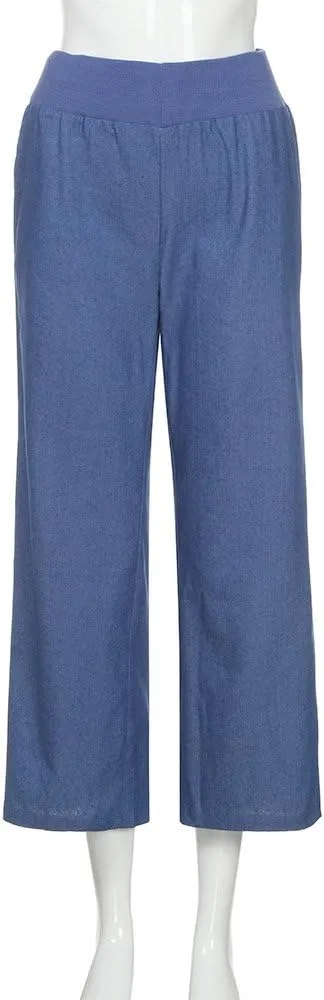 Womens Wide Leg Jeans Casual Baggy High Waisted Stretch Denim Pants Trousers