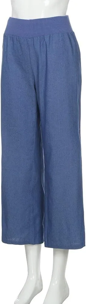 Womens Wide Leg Jeans Casual Baggy High Waisted Stretch Denim Pants Trousers