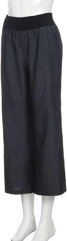Womens Wide Leg Jeans Casual Baggy High Waisted Stretch Denim Pants Trousers