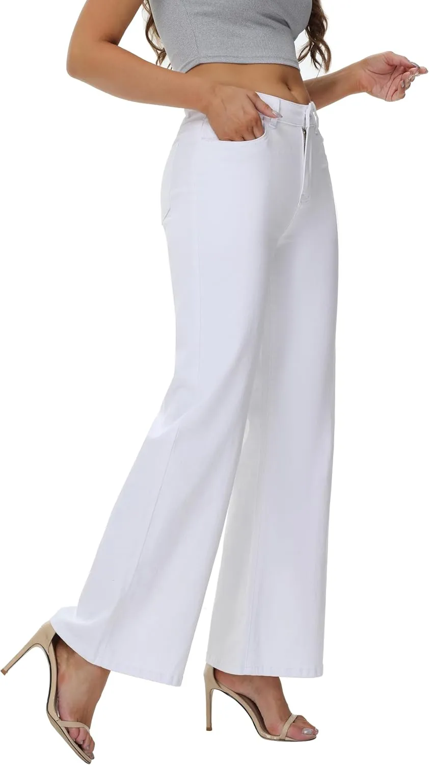 Women’s Wide Leg Jeans Casual Baggy High Waisted Stretch Denim Pants