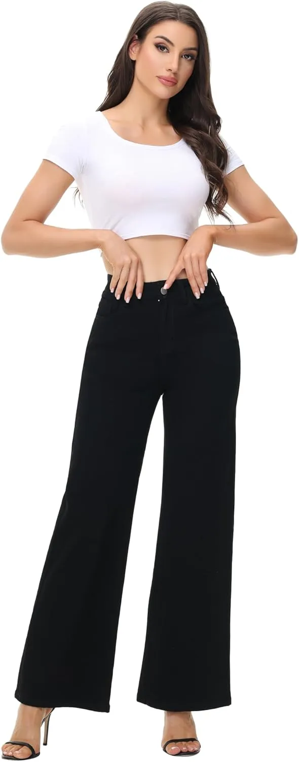 Women’s Wide Leg Jeans Casual Baggy High Waisted Stretch Denim Pants