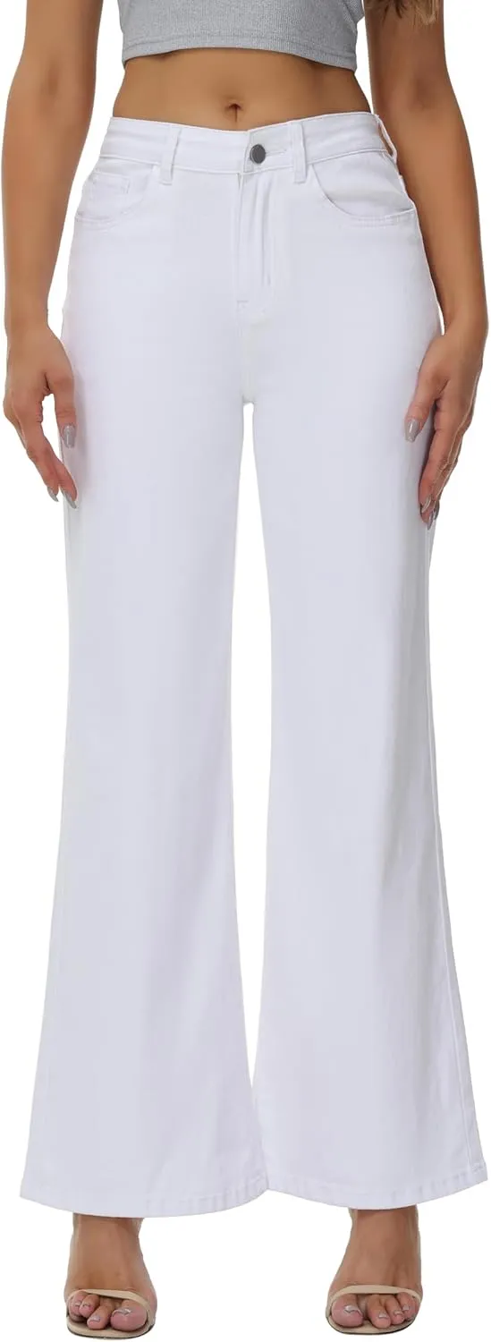 Women’s Wide Leg Jeans Casual Baggy High Waisted Stretch Denim Pants