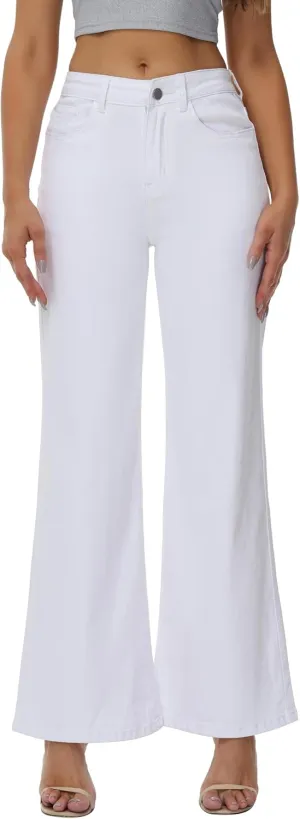 Women’s Wide Leg Jeans Casual Baggy High Waisted Stretch Denim Pants