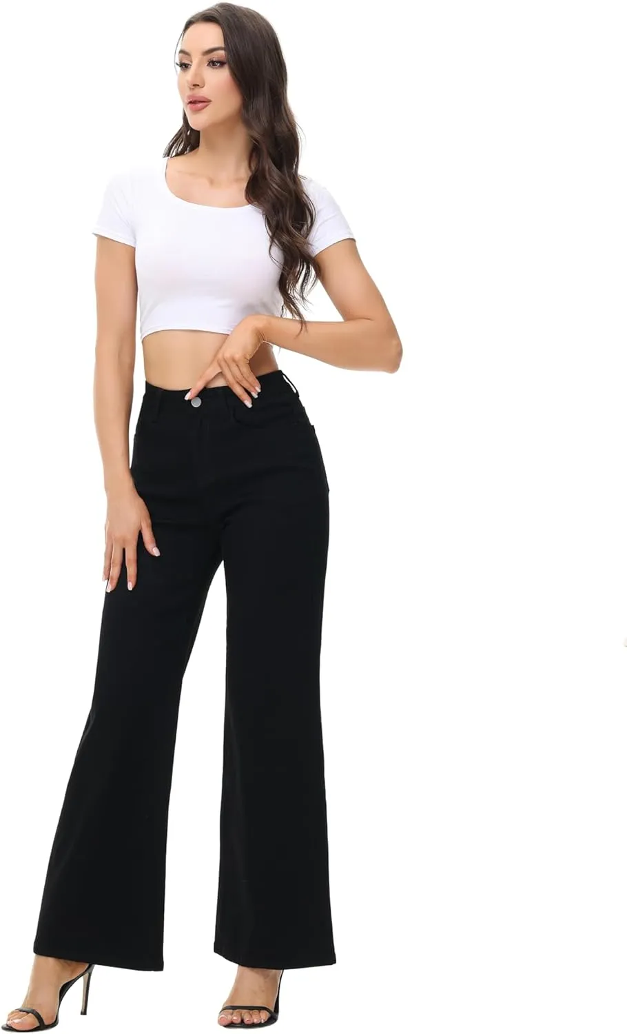 Women’s Wide Leg Jeans Casual Baggy High Waisted Stretch Denim Pants