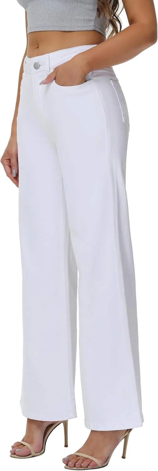 Women’s Wide Leg Jeans Casual Baggy High Waisted Stretch Denim Pants