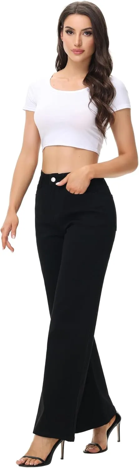 Women’s Wide Leg Jeans Casual Baggy High Waisted Stretch Denim Pants