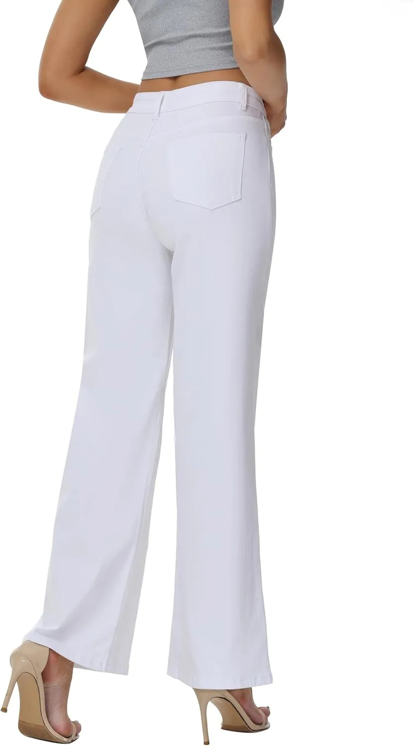 Women’s Wide Leg Jeans Casual Baggy High Waisted Stretch Denim Pants