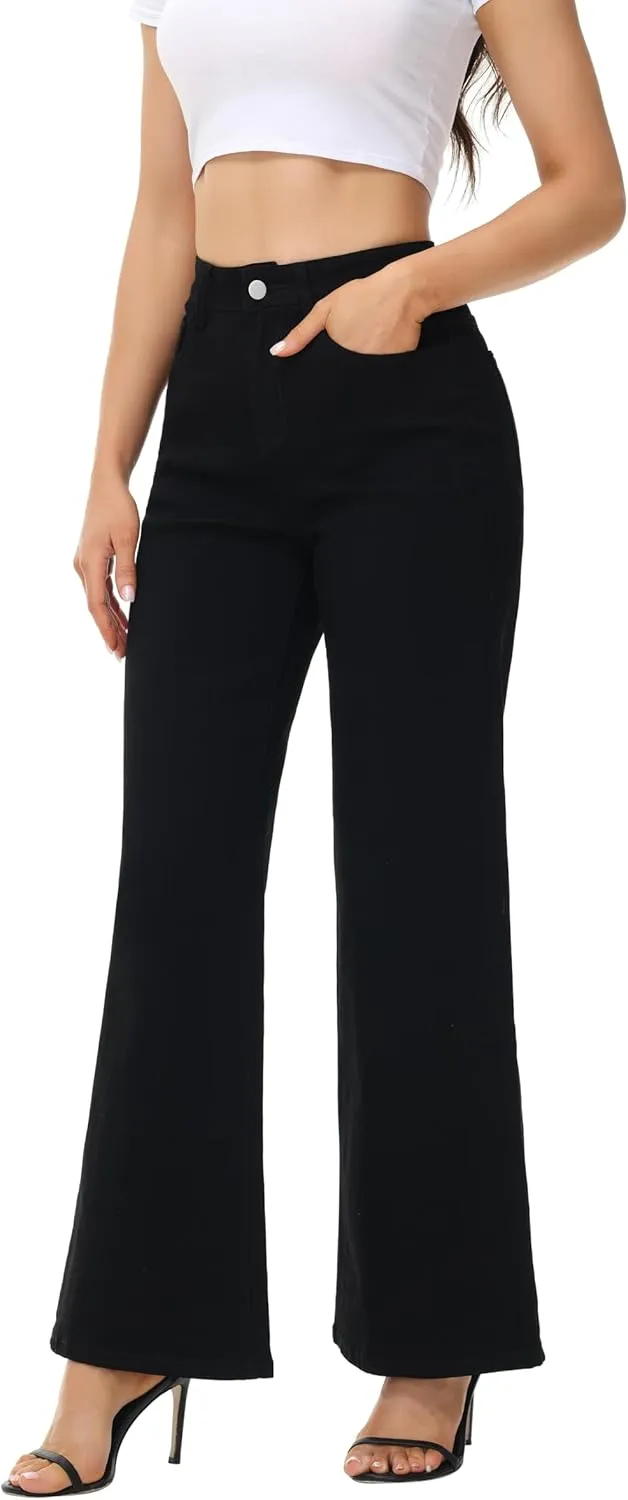 Women’s Wide Leg Jeans Casual Baggy High Waisted Stretch Denim Pants