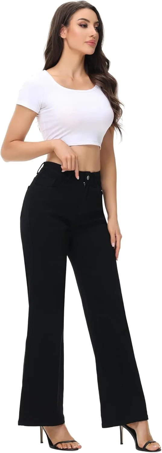 Women’s Wide Leg Jeans Casual Baggy High Waisted Stretch Denim Pants