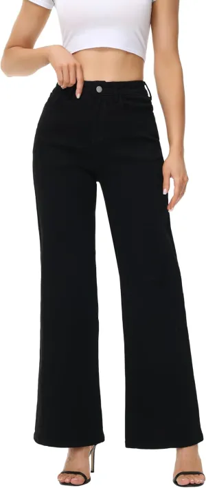 Women’s Wide Leg Jeans Casual Baggy High Waisted Stretch Denim Pants