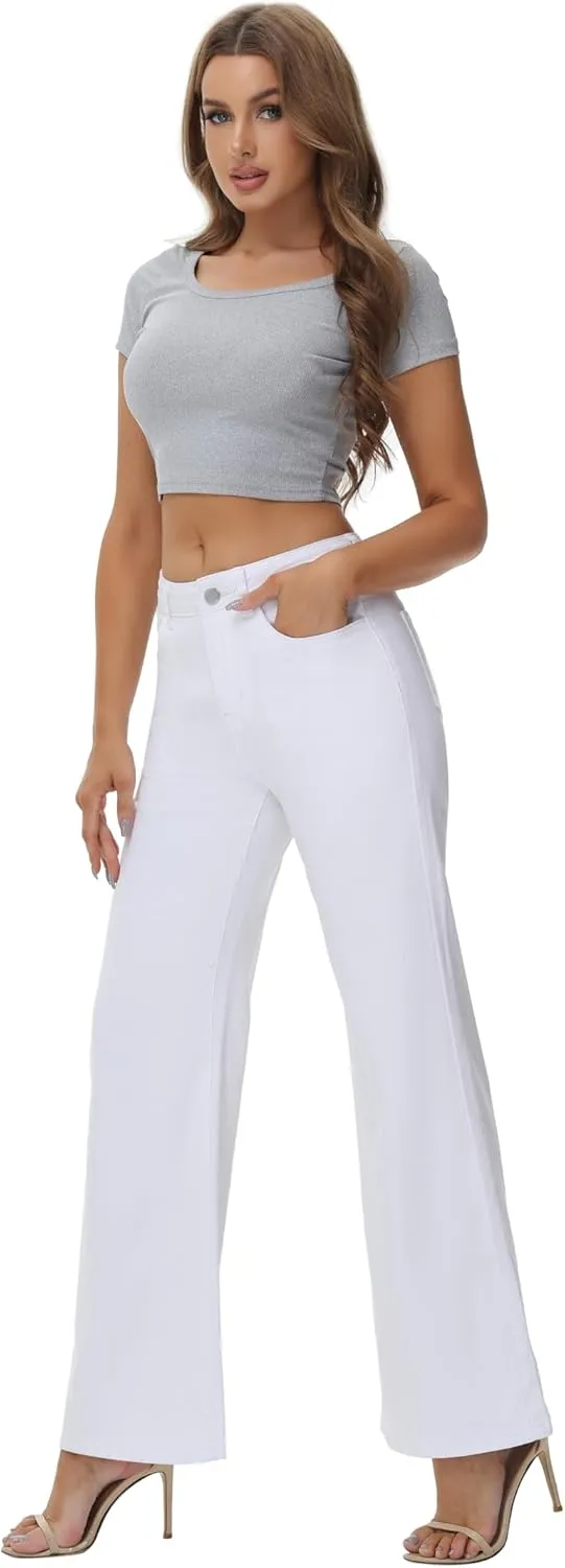 Women’s Wide Leg Jeans Casual Baggy High Waisted Stretch Denim Pants