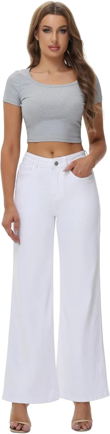 Women’s Wide Leg Jeans Casual Baggy High Waisted Stretch Denim Pants