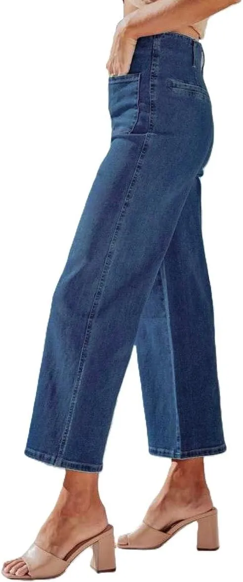 Womens Wide Leg Jeans Woman High Waisted Stretchy Baggy Cropped Denim Pants