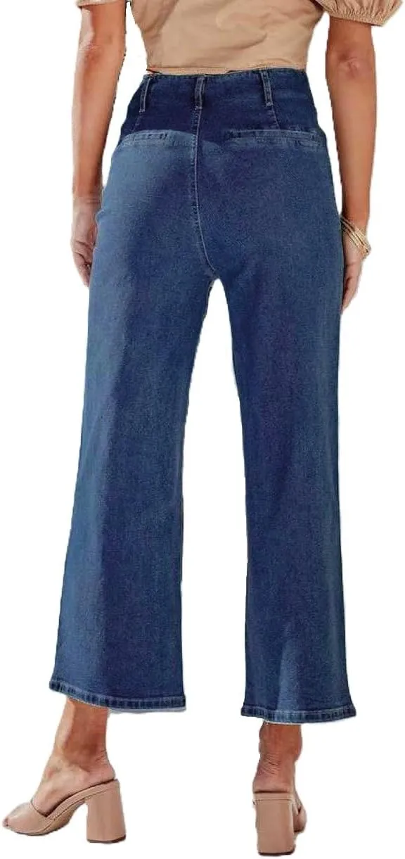 Womens Wide Leg Jeans Woman High Waisted Stretchy Baggy Cropped Denim Pants