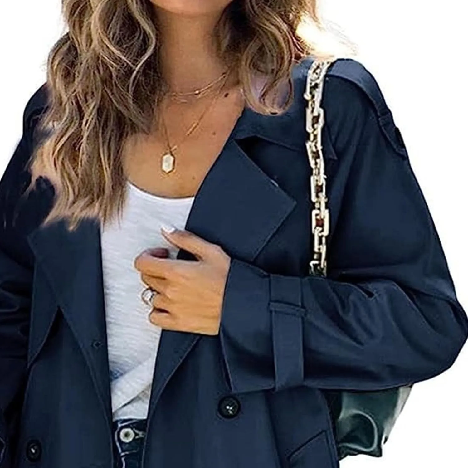 Women's Windproof Trench Coat Notched Lapel Double Breasted Long Overcoat Casual Fall Winter Windbreaker Outerwear