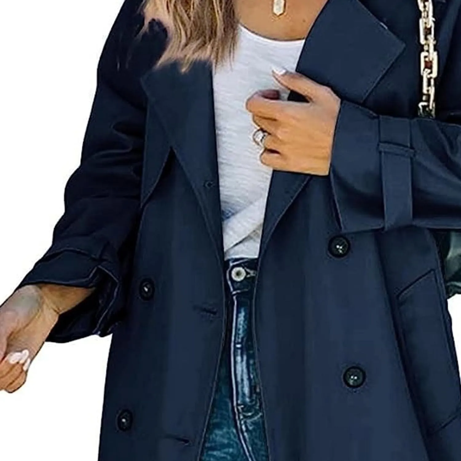 Women's Windproof Trench Coat Notched Lapel Double Breasted Long Overcoat Casual Fall Winter Windbreaker Outerwear