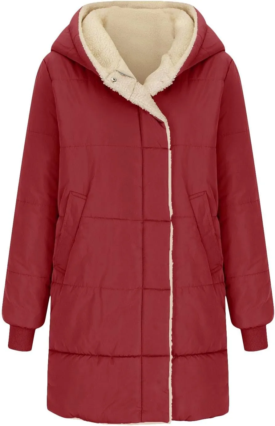 Womens Winter Jacket, Zipper Puffer Down Jackets Long Sleeve Casual Outerwear Trendy Mid Long Warm Outerwear
