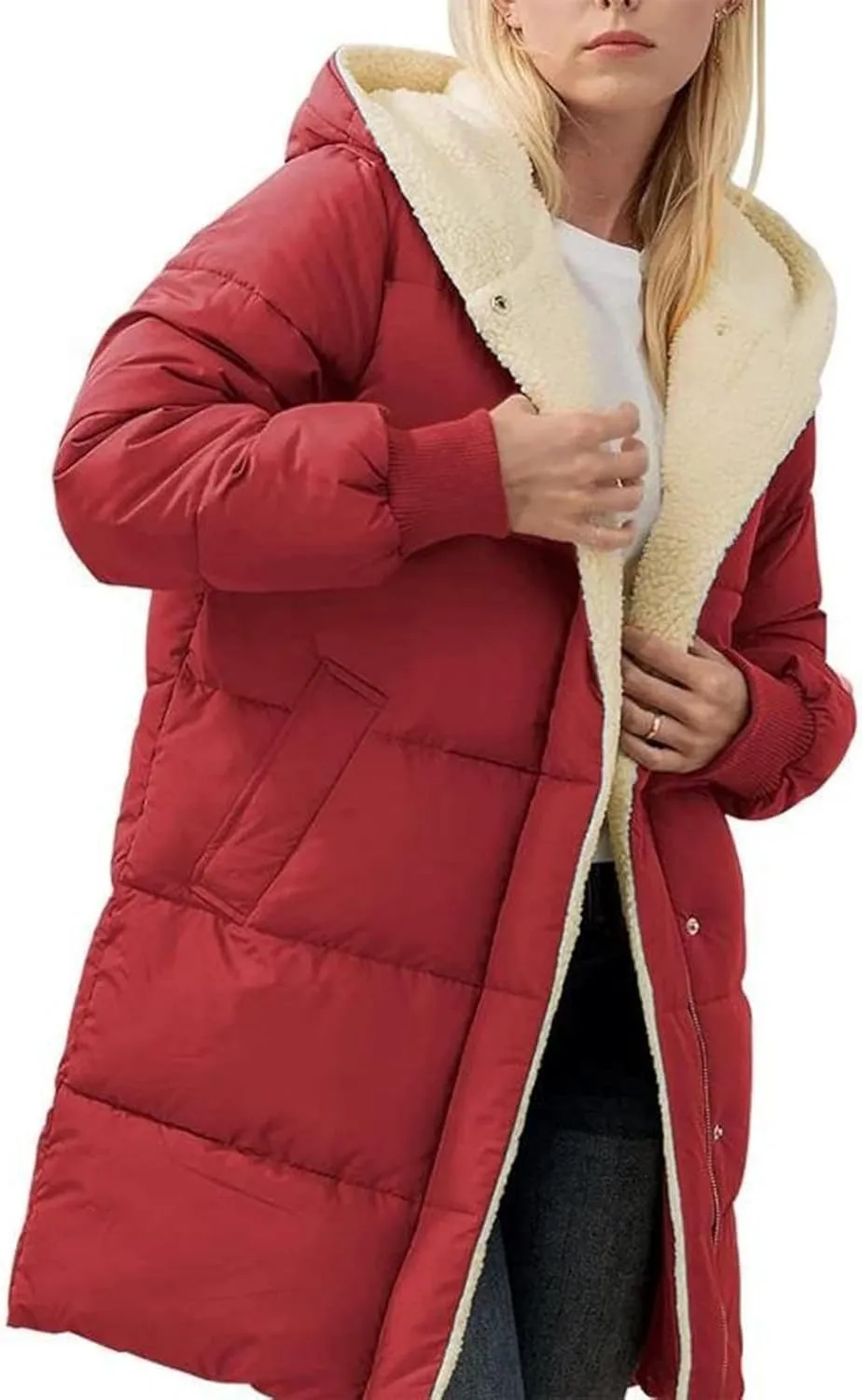 Womens Winter Jacket, Zipper Puffer Down Jackets Long Sleeve Casual Outerwear Trendy Mid Long Warm Outerwear