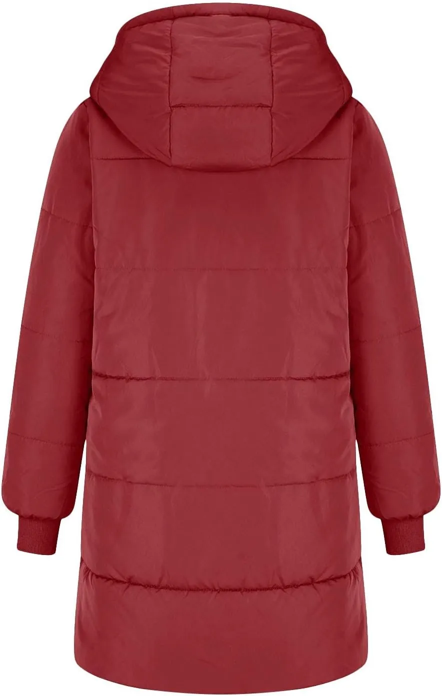 Womens Winter Jacket, Zipper Puffer Down Jackets Long Sleeve Casual Outerwear Trendy Mid Long Warm Outerwear