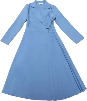 Women's Wrap Dress A-Line Pleated Midi Long Sleeve Dresses