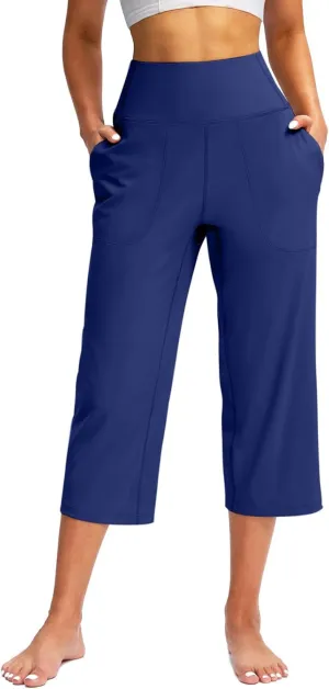 Women's Yoga Pants Casual Wide Leg Capri Pants High Waisted Tummy Control Pant Comfy Athletic Exercise Workout Trousers