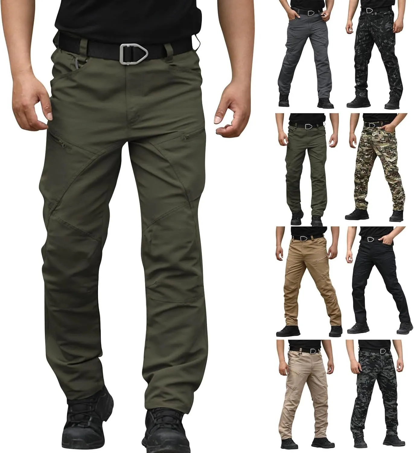 Work Pants for Men Stretch Hunting Resistant Lightweight Cargo Pants Multi-Pocket Classic Flexcamo Hiking Pants